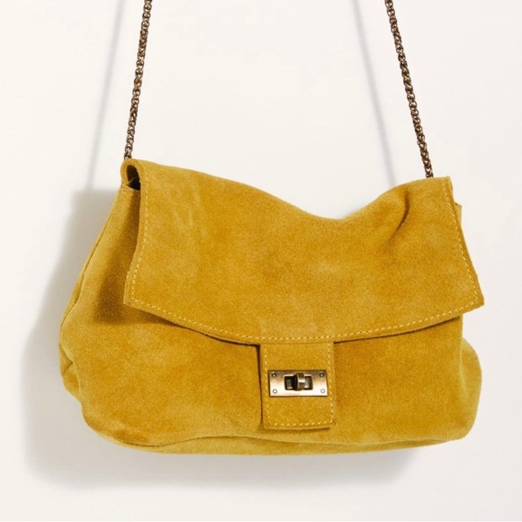 FREE PEOPLE Suede Shoulder bag Honey Golden Yellow NWT - Picture 5 of 8